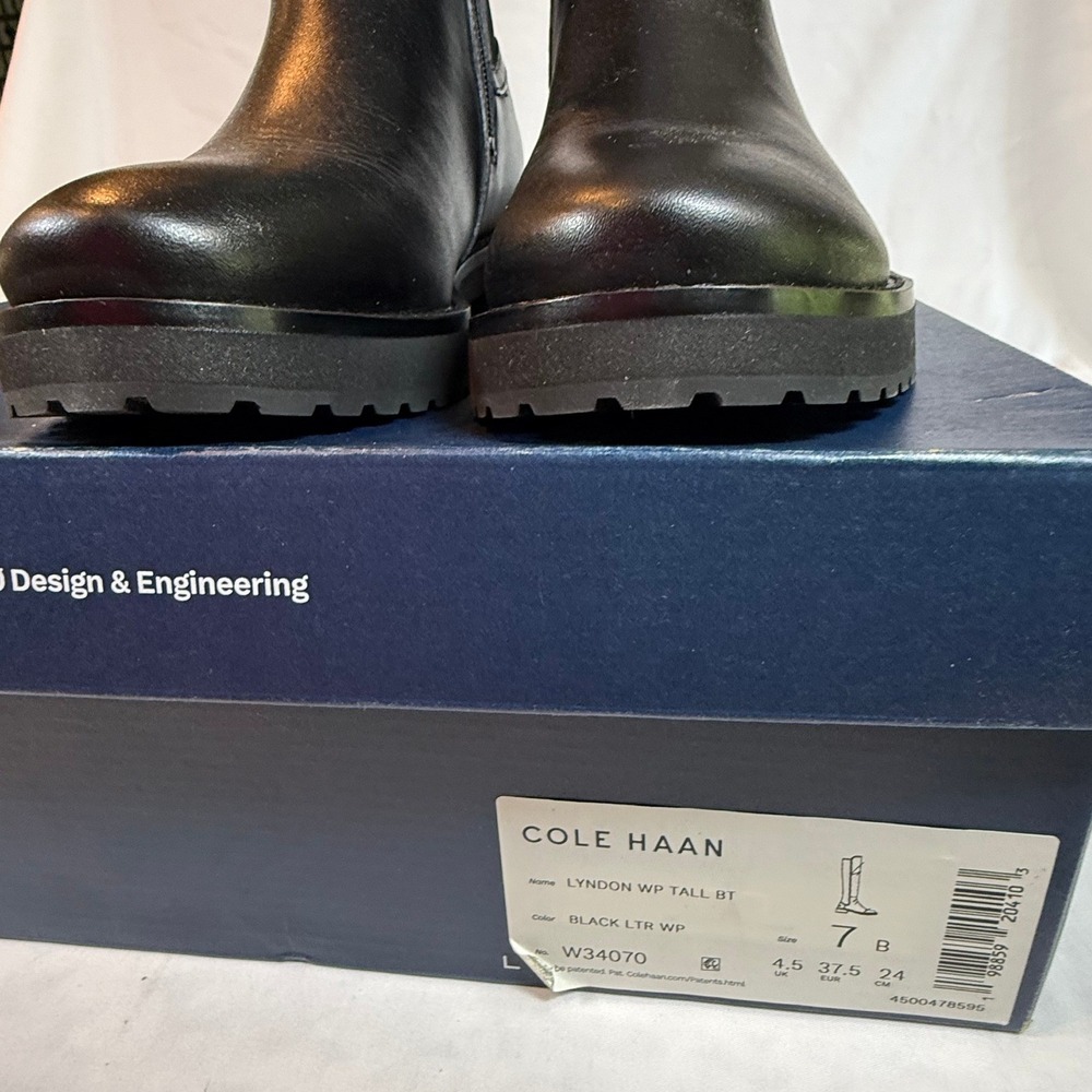Cole Haan Lyndon Leather Tall Boots Black Lug Sole Size 7 NWB - Picture 11 of 11